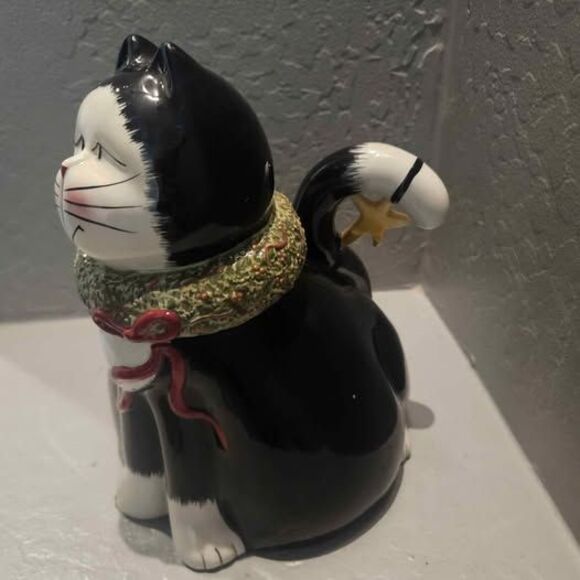 Sakura Fiddlestix Ceramic Christmas Black Cat Cookie Jar 11.5" - Picture 3 of 10